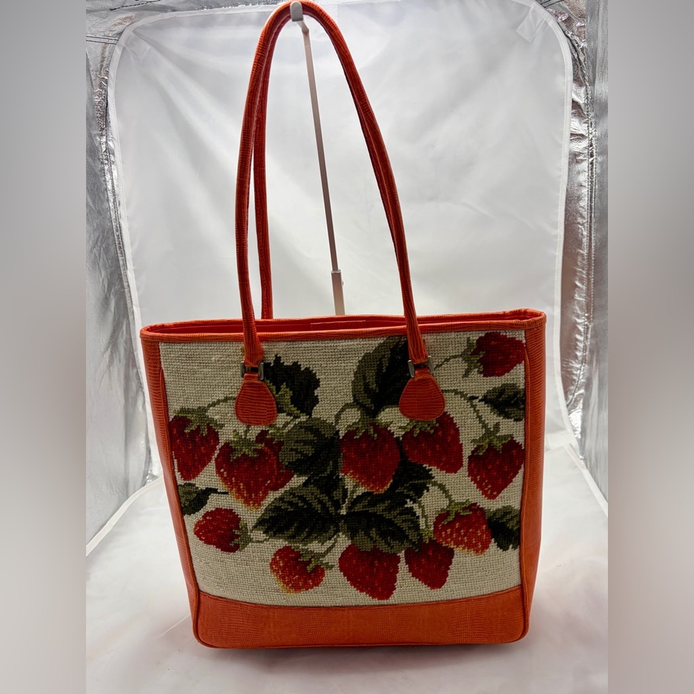 Isabella Fiore Vintage Strawberry Cross-stitch Tote Bag